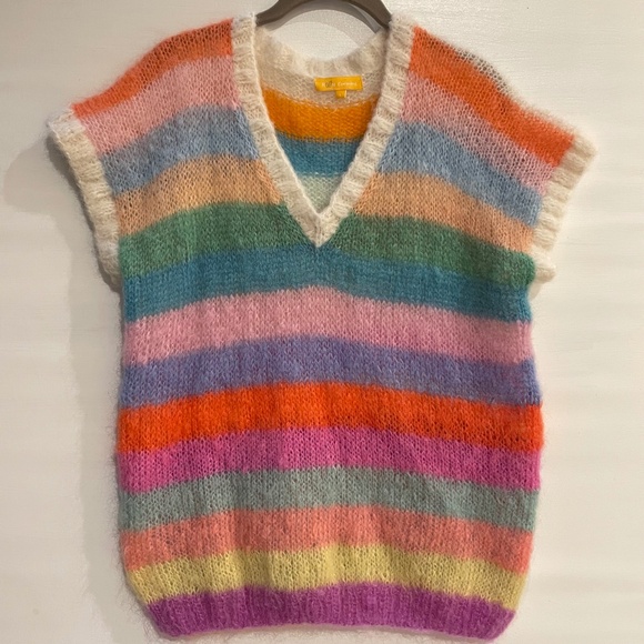 Rose Carmine Mohair Blend Rainbow Knit Sweater Vest Fairy  Boho S/M Whimsica - Picture 2 of 14